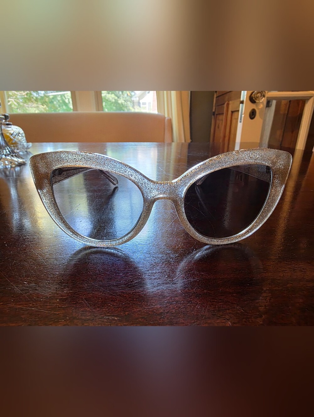 Kate Spade Gold Glitter Cat Eye Sunglasses With Case